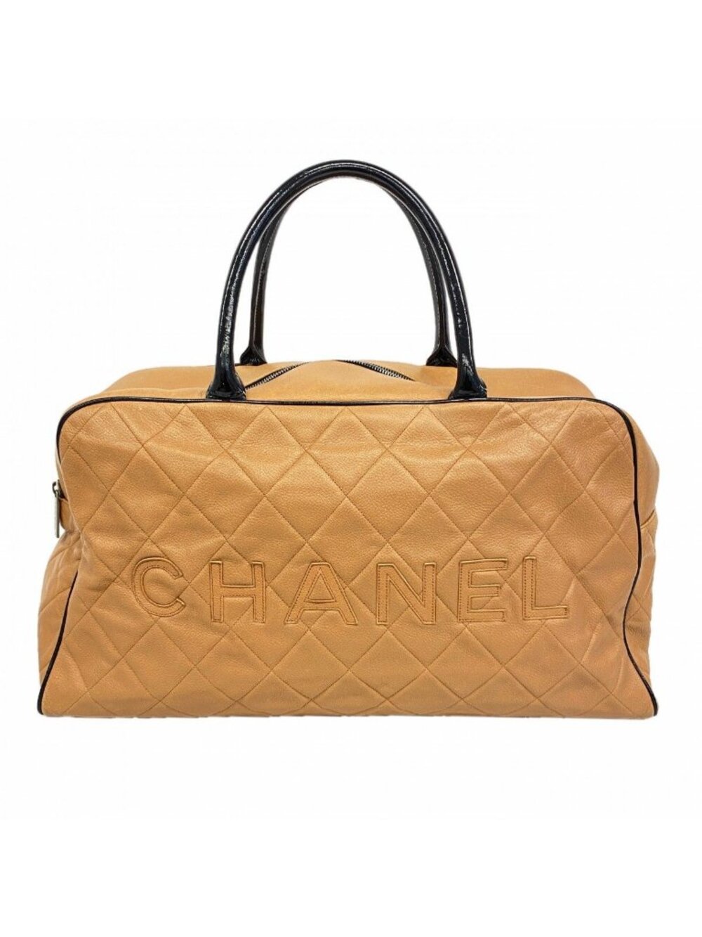 Chanel Boston Bag Sports Leather Brown Silver